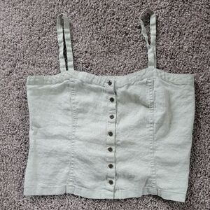 Everlane Picnic Top 100% Linen Size 2 Crop Tank Top Button Up Green Khaki